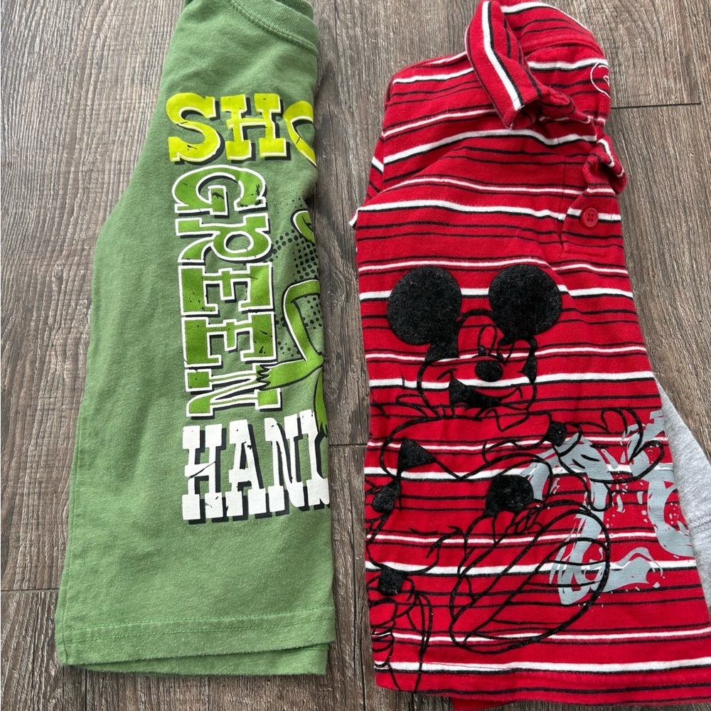 Disney Green Long Sleeve Tee with Kermit Design and Mickey Mouse shirt bundle